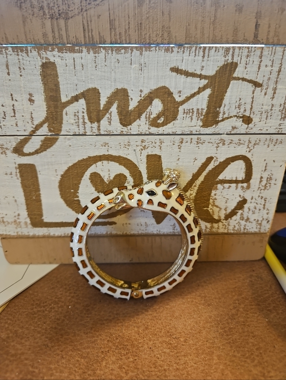 Enamel & Crystal Rhinestones Giraffe Hinge Bangle Cuff Bracelet